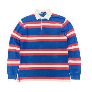Vintage Polo Ralph Lauren Rugby Shirt Striped Red White Blue Long