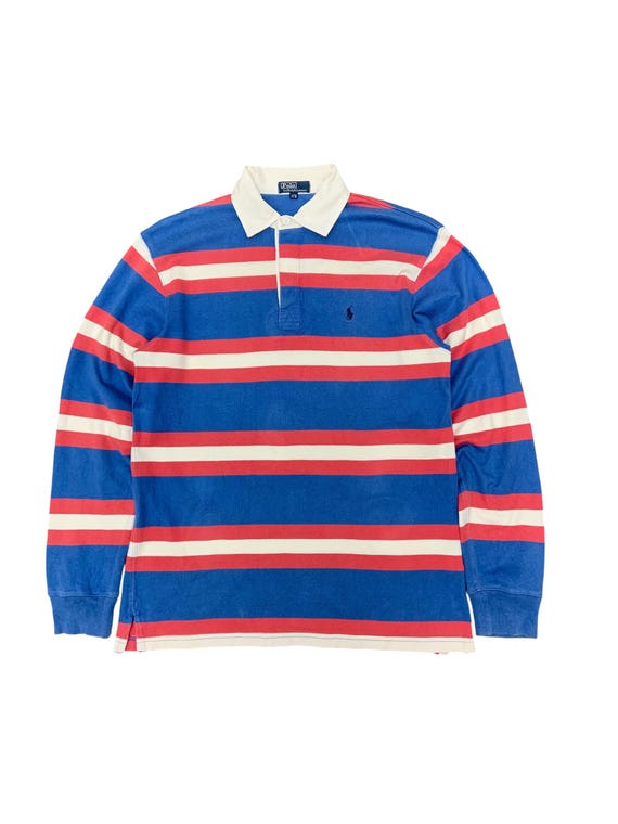 Vintage Polo Ralph Lauren Rugby Shirt Striped Red White Blue Long