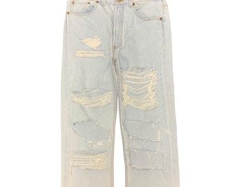 Vintage 90s Levis 501 Light Wash Jeans Size 32x24: Vintage 90s Levis 501 Distressed Faded Light Wash Denim Jeans