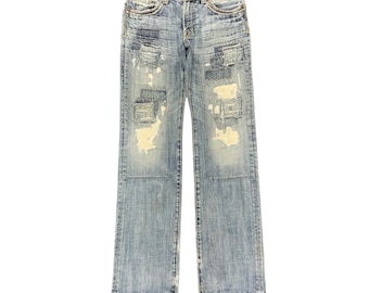 Jeans de patchwork Sashiko de marca japonesa vintage desgastados (29x32)