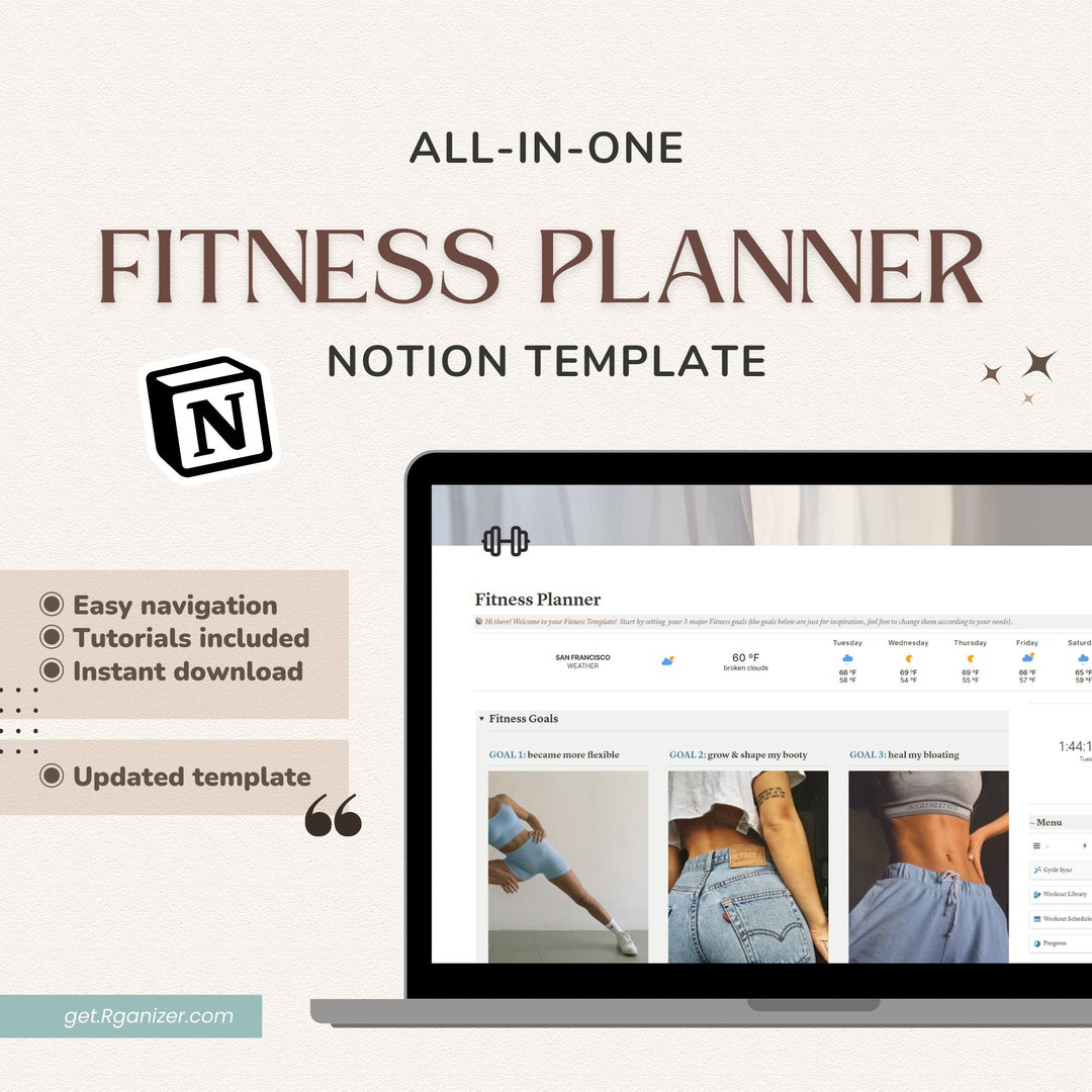 Fitness Planner Notion Template Progress Tracker Fitness Goal Digital