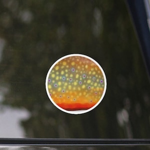 Brook Trout Patternz round Bubble-free Vinyl sticker, 4x4