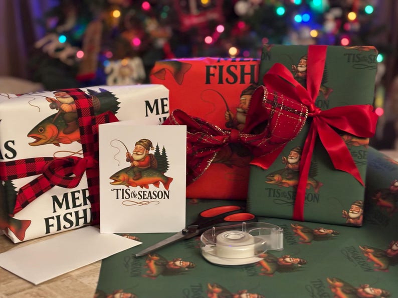 Merry Fishmas Wrapping Paper –Santa Riding (vintage) Gift Wrap, Christmas Paper | Unique Angler Gift Wrap by Hamman Artworks image 10