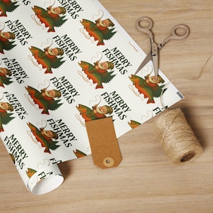 Merry Fishmas Wrapping Paper –Santa Riding (vintage background) Gift Wrap, Christmas Paper | Unique Angler Gift Wrap by Hamman Artworks