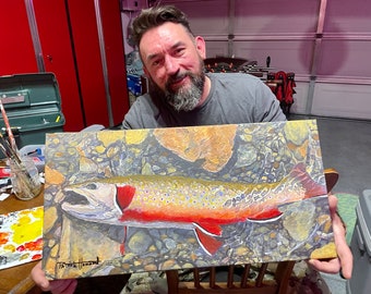 Original Brook Trout Painting Limited Edition Canvas Giclée Stretched and mounted Print "Brook Trout Dreams" 12x24 done by Patrick Hamman.