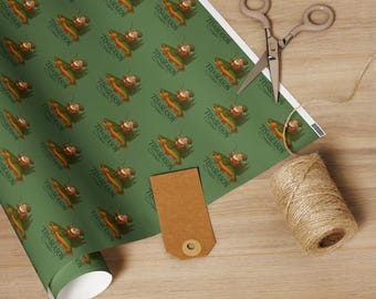 Merry Fishmas Wrapping Paper – Santa Riding a Trout Gift Wrap (Red)| Fishing Christmas Paper, Unique Angler Gift Wrap by Hamman Artworks