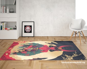 Anime samurai girl Edo era area rug