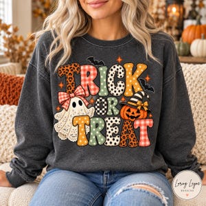 Trick or Treat Patchwork PNG, Lace Ghost and Pumpkin, Cute Halloween Digital Download