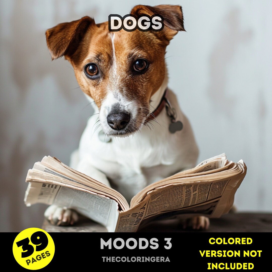 Dog Moods Vol 3 37 Coloring Pages Digital Downloads Grayscale Pdf Files