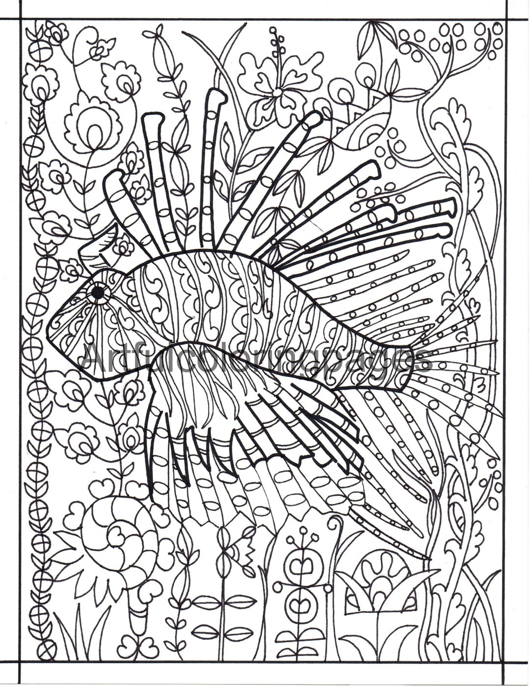 Adult Coloring Pages Sealife Coloring Pages Fish Coloring Pages Printables Instant Download - Etsy