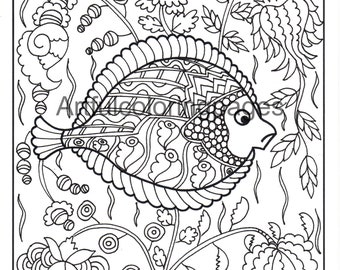 Adult Coloring Pages - Pufferfish Coloring Page - Sealife Coloring Pages - Printable Coloring Pages - Instant Download