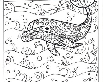 Adult Coloring Pages - Dolphin Coloring Page - Sealife Coloring Pages - Printable Coloring Pages - Instant Download