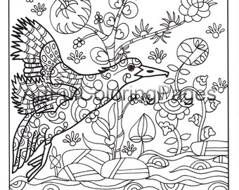 Adult Coloring Pages | Duck Coloring Pages | Birds Coloring Pages | Instant Download