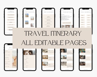 Travel Itinerary Mobile Template, Digital Travel Itinerary, Editable Travel Planner, Travel Agent Trip Planner, Traveling Guide, Travel List