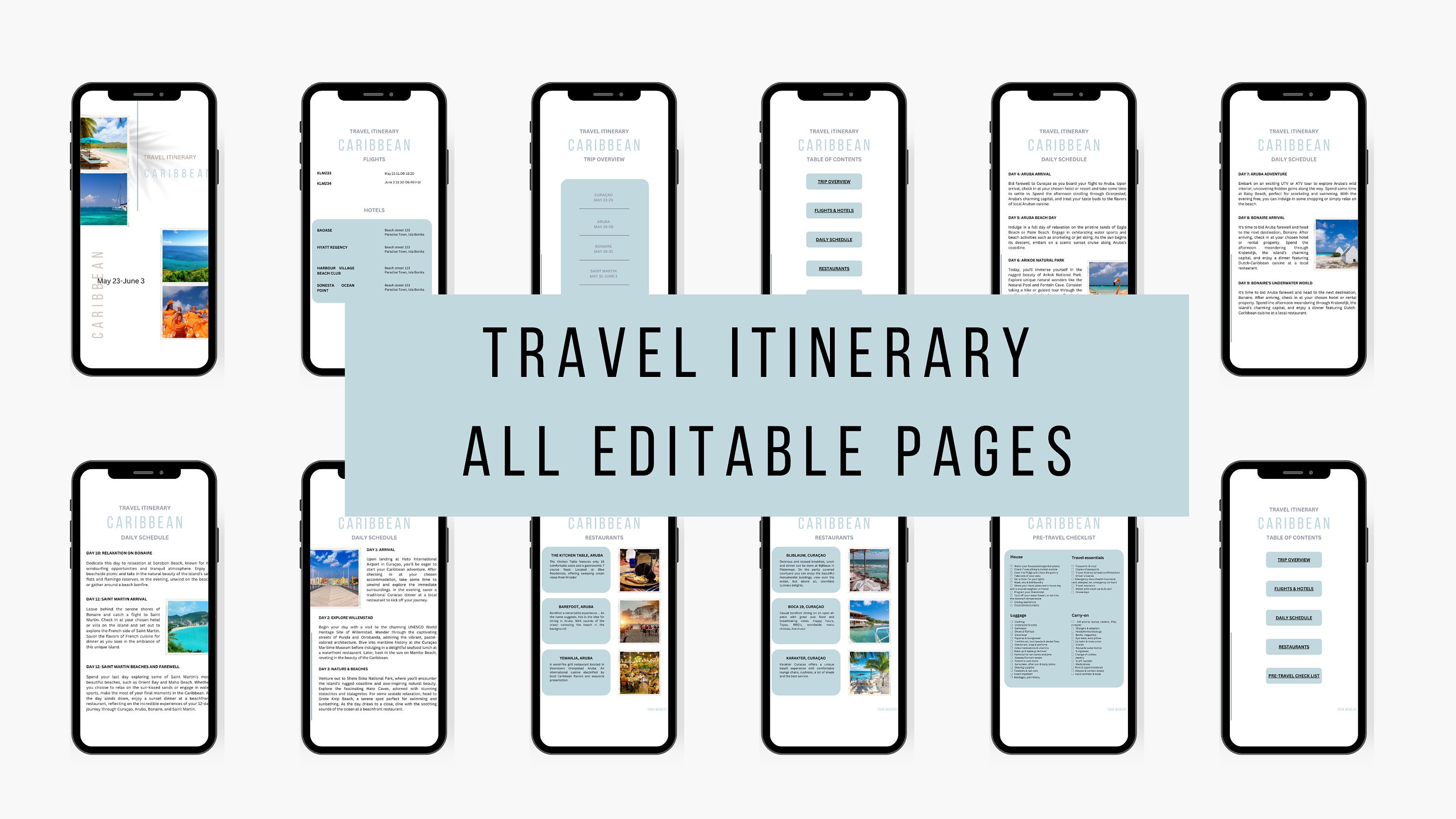 Travel Itinerary Mobile Template, Digital Travel Itinerary, Editable ...