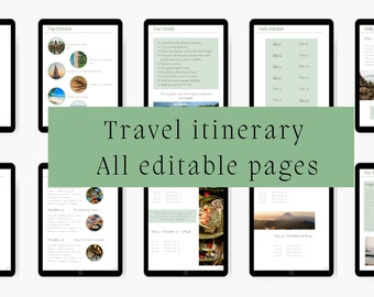 Travel Itinerary Template, Printable Travel Planner, Travel Agent Itinerary, Tablet Trip Planner, Editable Travel Planner