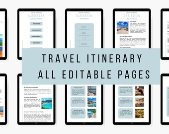 Travel Itinerary Template, Printable Travel Planner, Travel Agent Itinerary, Tablet Trip Planner, Editable Travel Planner