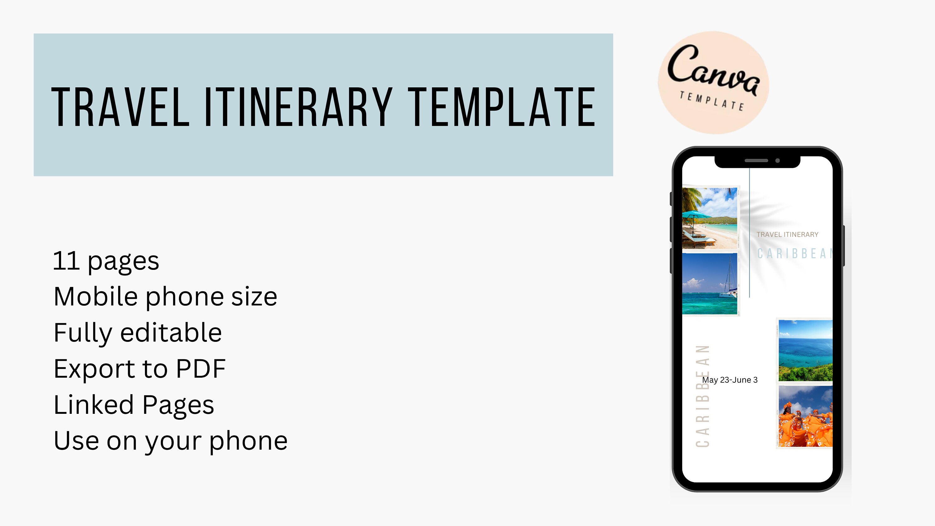 Travel Itinerary Mobile Template, Digital Travel Itinerary, Editable ...
