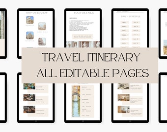 Travel Itinerary Template, Printable Travel Planner, Travel Agent Itinerary, Tablet Trip Planner, Editable Travel Planner
