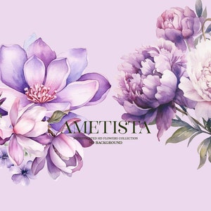 Aquarell lila Blumen Clipart, Aquarell Pflaume und lila Blumen, lila Hochzeitsblumen, kommerzielle Nutzung, druckbar, KEIN HINTERGRUND