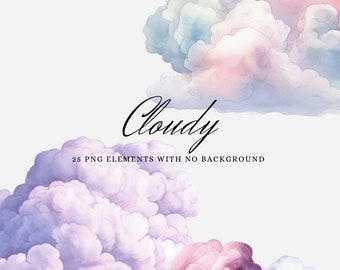 Cloud Clipart Collection, Watercolor Clipart, Sky watercolor clipart, High-Resolution png for Print On Demand! Printable, Commercial Use