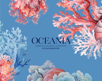 Watercolor Coral Clipart, Sea Life PNG, Commercial Use (Digital Download)