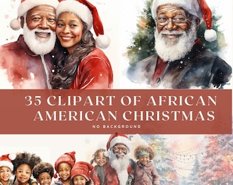 Afro-American Santa, Children, Snowy Landscape, Christmas Clipart Collection: 35 High-Res Images!
