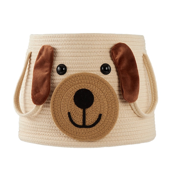 Large Cute Dog Woven Basket with handles, Decorative Laundry Basket, Toy Storage Basket, Baby Gift