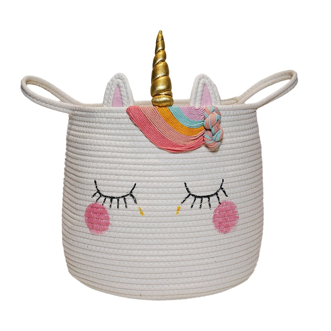 Large Unicorn Handmade Woven Basket With Handles, Cute Laundry Basket ...