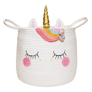 Handmade Woven Unicorn Basket, Nursery Toy Storage, Baby Gift