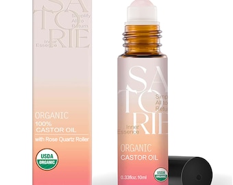 Organic Castor Oil Roll-on with Rose Quartz, USDA Certified Cold Pressed Essential Oil