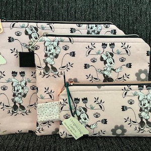 Minnie Mouse Borsa con cerniera rosa pastello Cosmetici Medicinali Piccola borsa tecnologica Borsa Custodia per occhiali Mini fodera a pois Borsa regalo Borsa per progetti
