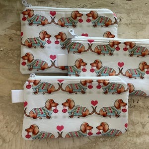 Astuccio con cerniera per cani bassotti, completamente foderato, per cosmetici, farmaci, telefono, piccola penna, piccola borsa regalo
