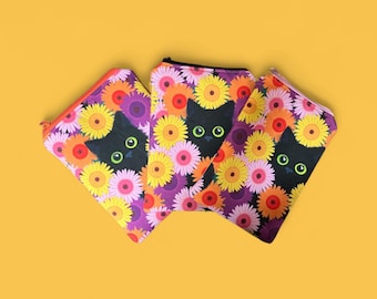 Neceser con cremallera y estampado de gato floral - Neceser de cosméticos, neceser de maquillaje colorido