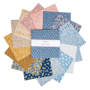 Liberty Fabrics Denim Florals 10&quot; Stackers Made in Italy 42 pieces Quilting Sewing