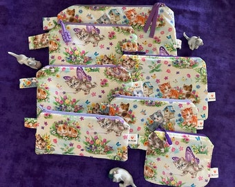 Kittens Children's Pouches Zippered Fully Lined You Are Loved Tag Cotton