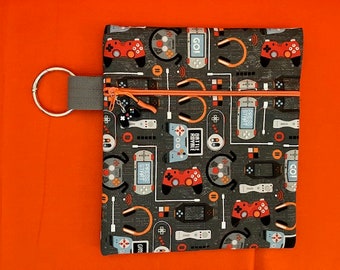 Gaming Bag Zippered Pouch Storage Quilted Fully Lined Gaming Graphics Premium Cotton Detachable Side Ring