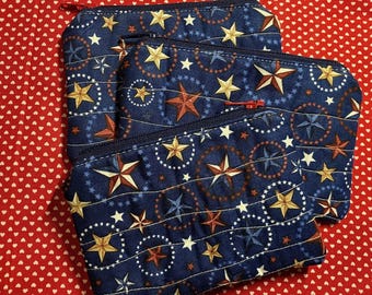 Stars Zippered Pouch Patriotic Coin Purse Fully Lined Quilted Medications Credit Cards Ear Buds Gift Card Holder Homemade