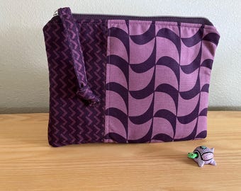 Zippered Pouch Tech Bag Abstract Purple Lavender Fabric Purse Cosmetics Gift Bag Homemade Kindle Moda Fabric Mid Century