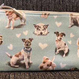 Borsa a marsupio con cerniera per cani Jack Russell Terrier, completamente foderata, per cosmetici, penne, matite, occhiali da sole, occhiali da vista, piccola tecnologia, cotone di alta qualità, medicinali