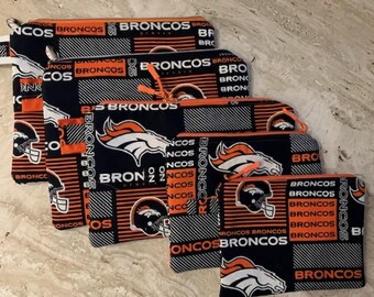 Denver Broncos Football NFL Zippered Pouch Fully Lined Tech Pouch Navy Blue Orange Heavy Duty Zippers Pellon Interfacing