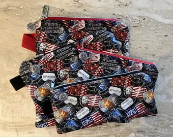 US Marines Military Marine Corps USMC Zippered Pouch Fully Lined Cosmetics Phone Tech Kindle Medications Pen Pencils Eye Wear Patriotic USA