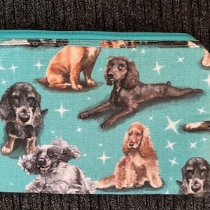 Estuche con cremallera para Cocker Spaniel, totalmente forrado, para cosméticos, medicamentos, estuche pequeño para dispositivos electrónicos, estuche para lector electrónico, tela de diseño Spoonflower, cremallera YKK