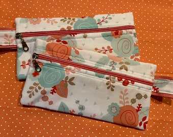 Pastel Floral Zippered Pouch Pencil Pouch Make Up Brush Pouch Fully Lined