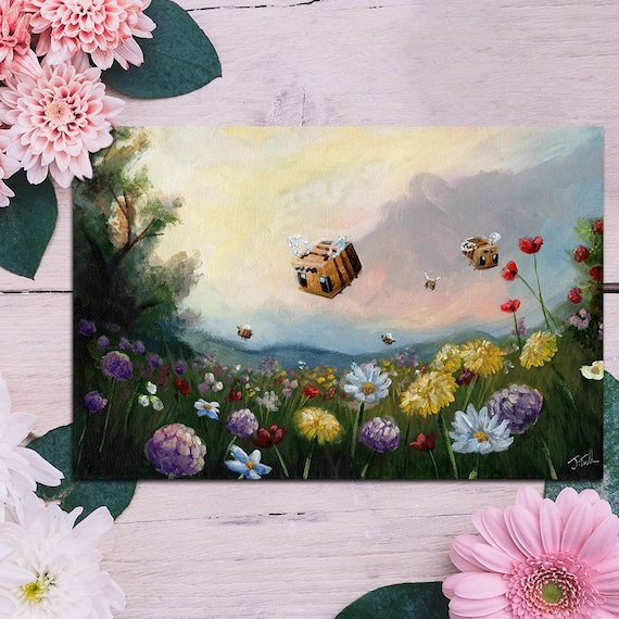 Minecraft Bee - Art Print of Original work by Fantasy Artist 20x15cm on 200gsm paper