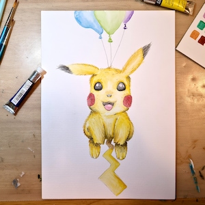 Original Pokemon Aquarell Malerei - Pikachu von Fantasy Artist A4 size