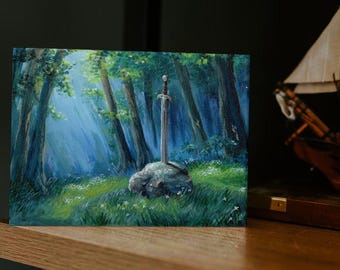 Sword in the Stone Art Print: Fantasy Illustration (20x15cm, 200gsm Paper)