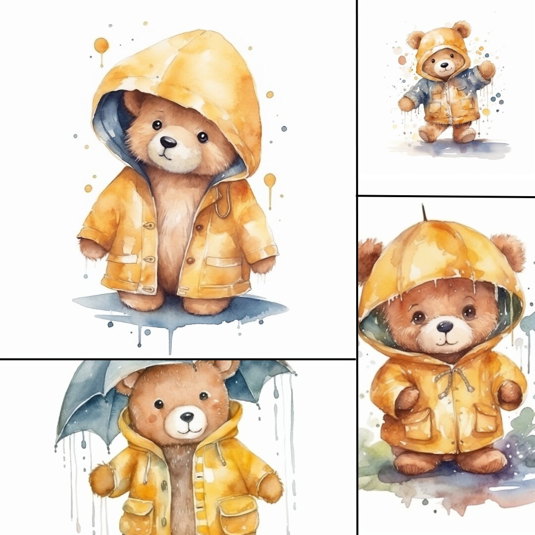 Cute Teddy Bear in Raincoats 257 Free Clipart Pngs - Etsy