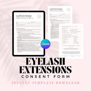 Lash Extension Consent Form Template | Eyelash Intake and Waiver | Lash Extension Aftercare & Maintenance | Editable Canva Lash Tech Forms