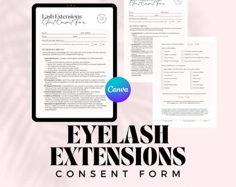 Lash Extension Consent Form Template | Eyelash Intake and Waiver | Lash Extension Aftercare & Maintenance | Editable Canva Lash Tech Forms